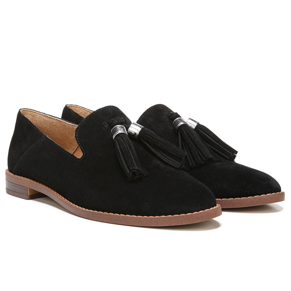 Franco Sarto Women's Hadden Black Suede Leather Tassel Loafers Shoes 8.5